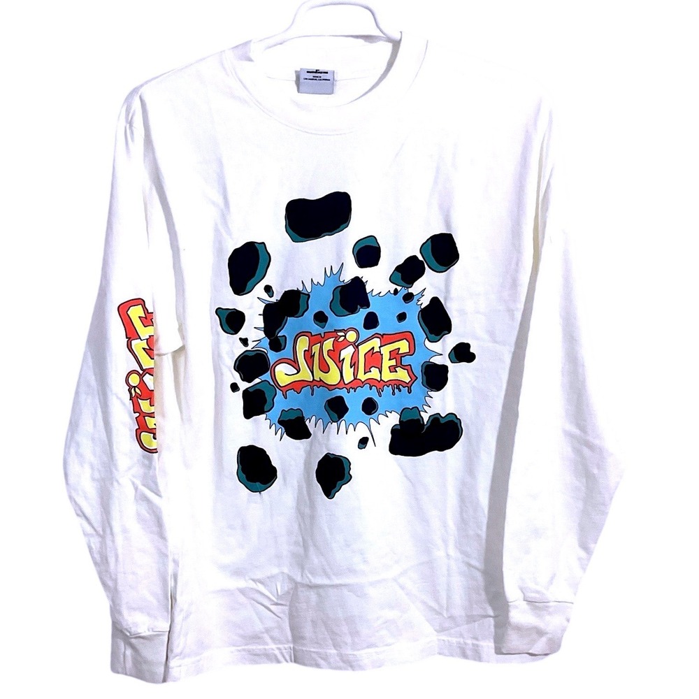 Juice Mens White Long Sleeve Graphic T-Shirt Graffiti Logo Made in USA Size M‎